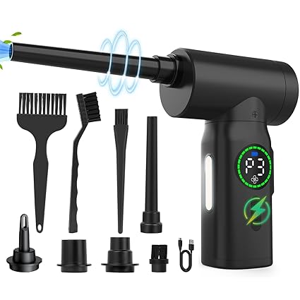 Compressed Air Duster, 110000 RPM Keyboard Cleaner for Office, 3 Adjustable Speed Electric Air Duster, Good Replacement for Compressed Air Can, 7500 mAh Rechargeable Electric Duster for Deep Cleaning