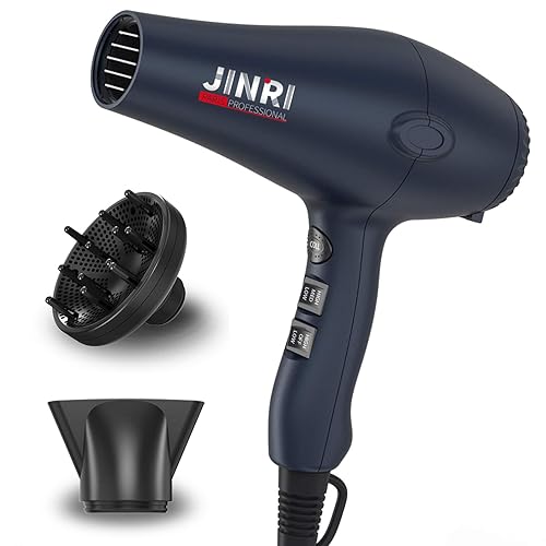 Miniatura 7 de JINRI 1875 W Potente secador de pelo de salón con difusor, secador de pelo con difusor de hielo negativo, motor de aire acondicionado, secador de