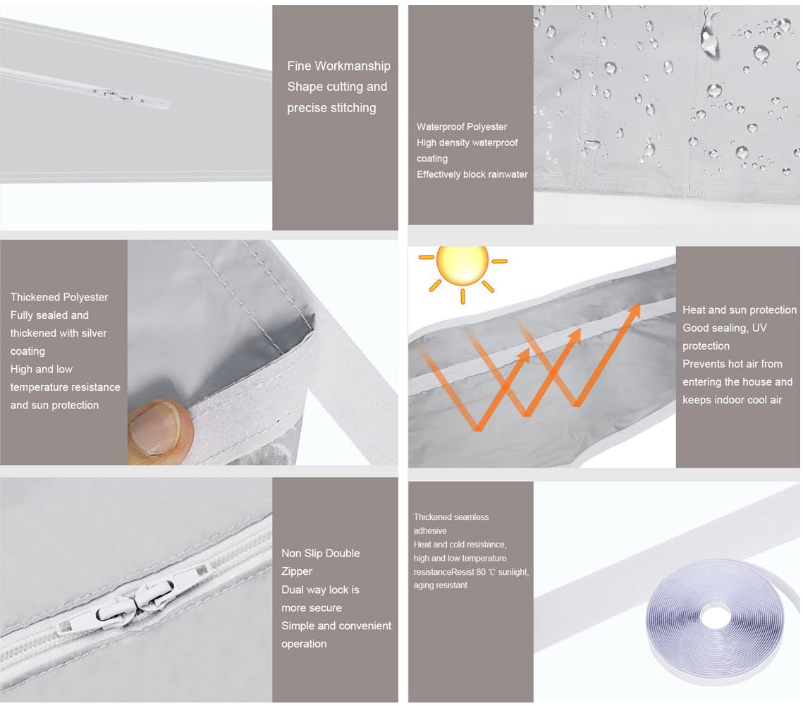Tissu D’Étanchéité de Climatisation Portable, Tuyau de Climatiseur Mobile, Fenêtre Ouverte Tissu Polyester Isolant Étanche À La Pluie, Déflecteur Universel de Cadre de Fenêtre (Gris Argenté)