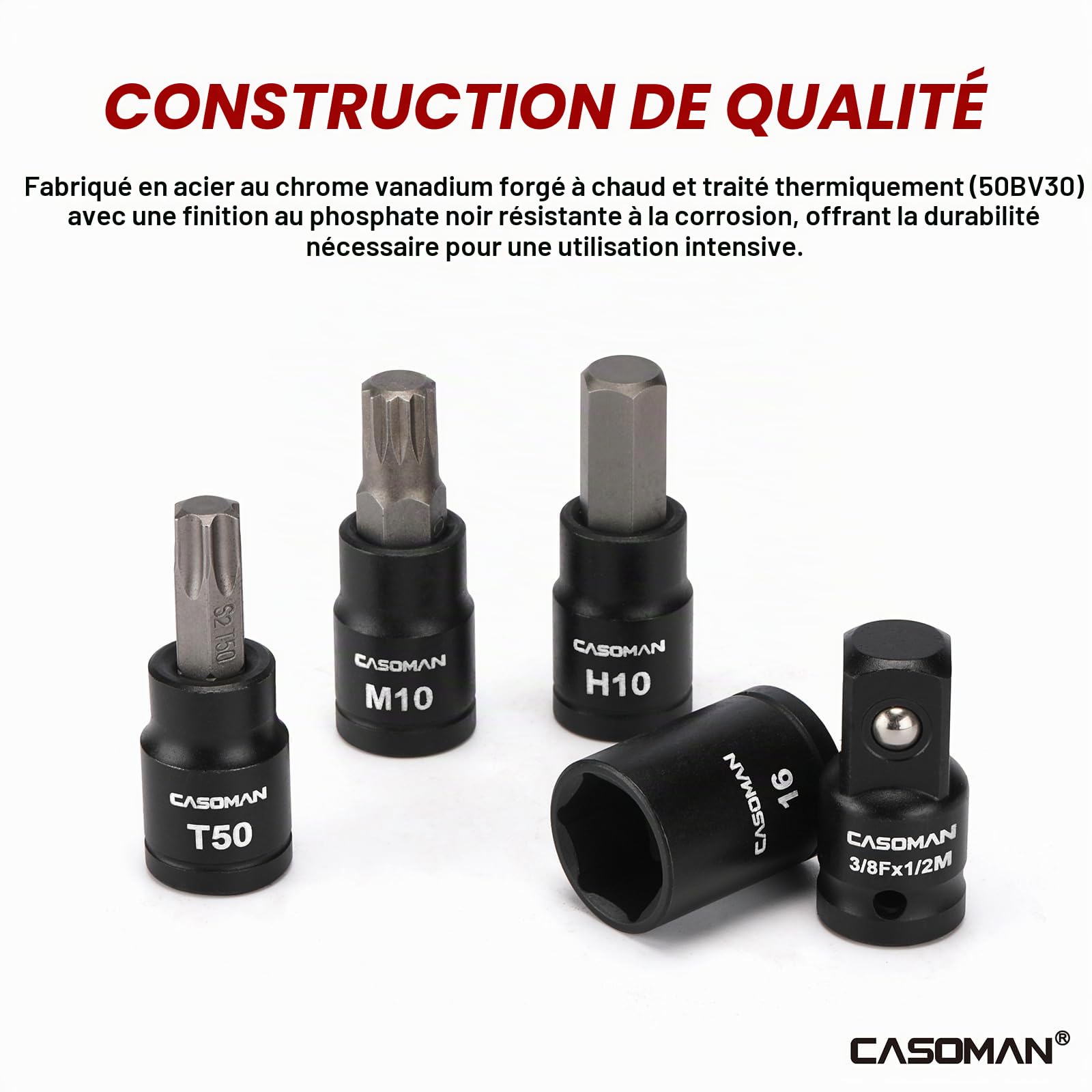 CASOMAN Lot de 31 clés dynamométriques Dr. 3/8", 5-60 Nm, 72 dents pour vélo et moto, avec barre d'extension et adaptateurs
