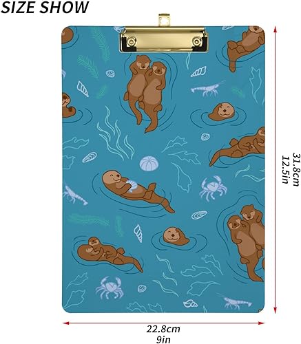 Miniatura 3 de Portapapeles acrílicos de cangrejo de nutria marina tamaño carta A4, tablero de clip estándar con clip de metal plateado de perfil bajo para regreso