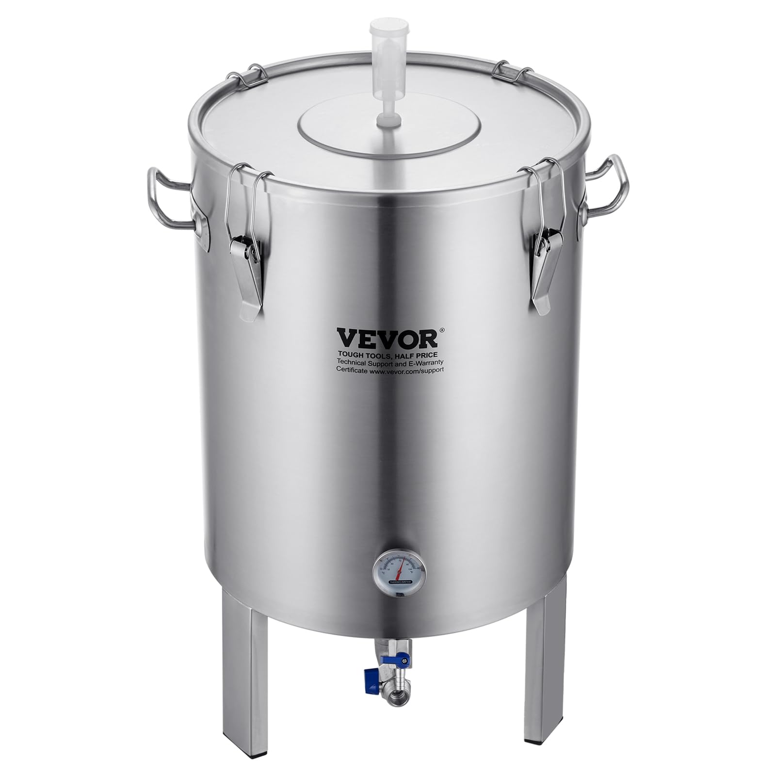 VEVOR Cuve de Brassage de Bière en Acier Inoxydable 304, Cuve Fermentation Bière 60 L, Seau de Brassage Domestique avec Base, Couvercle, Poignée, Valve, Robinet et Thermomètre, pour Brasseur Maison