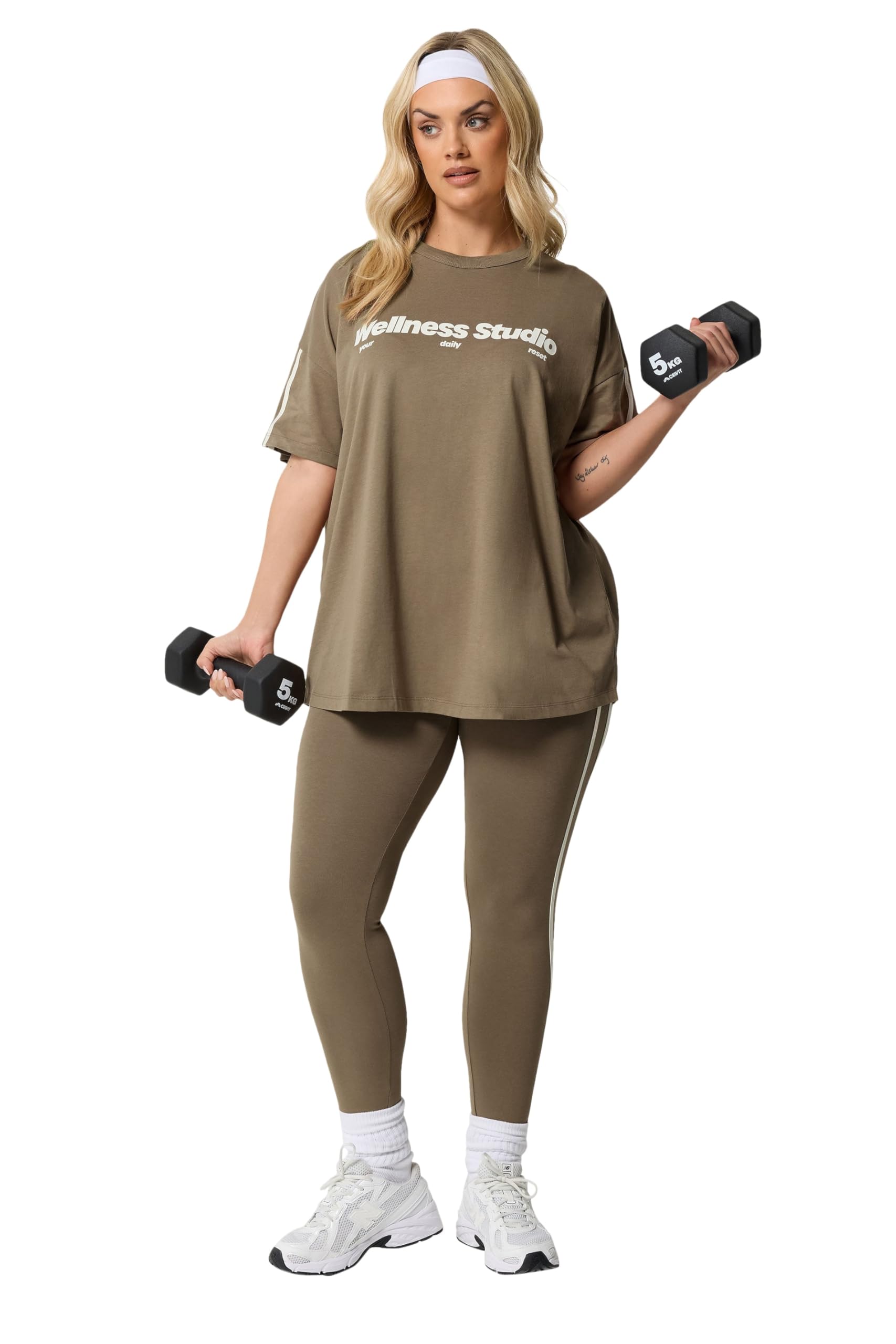 Yours Women's Light Brown Side Stripe Active Leggings In | Size: 26/28
