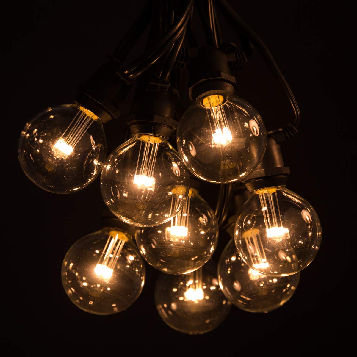 Hometown Evolution, Inc. 50 Foot C9 Commercial LED G50 Globe String Lights with 40 LED G50 Clear 2 Inch .6 Watt Bulbs and Black Wire