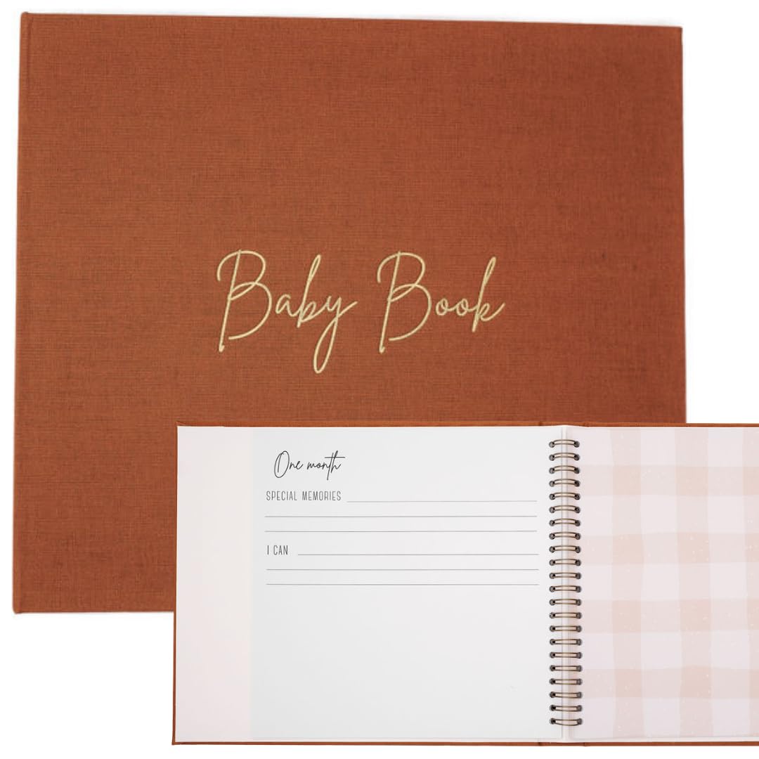 Baby Book Keepsake Rust-Minimalist Baby Memory Book per ragazza o ragazzo Album fotografici per bambini Libri per neonati per i nuovi genitori Ricordi e diari per bambini per la prima volta