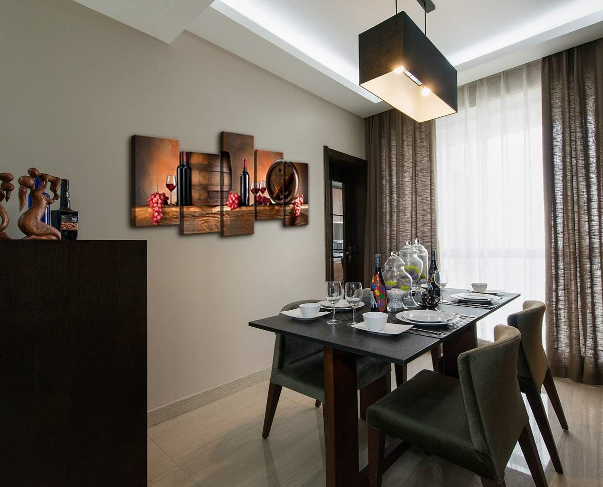 Cao Gen Decor Art-K60527 5 panels Wall Art Fruit Grape Red Wine Glass Painting on Canvas Stretched and Framed Canvas Prints Ready to Hang for Dining Room Art Wall Decor Artwork