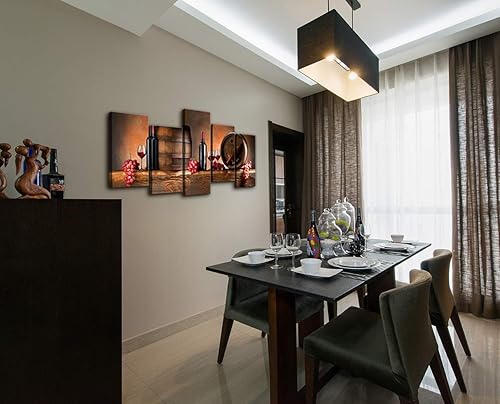 Vista 3 de Cao Gen Decor Art -K60527 5 paneles de arte de pared de frutas uvas de vino tinto pintura sobre lienzo estirado y enmarcado impresiones de lienzo