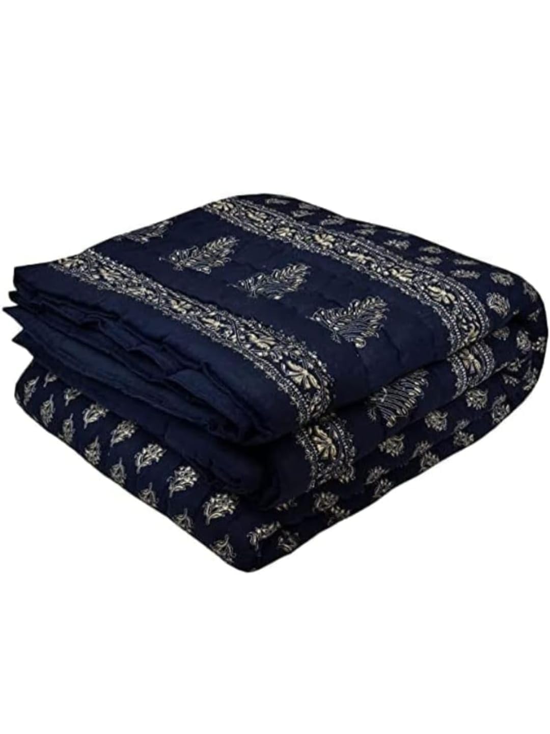 Quilted Bedspread, Navy Blue with Floral Print, Reversible Design, Lightweight Coverlet, Double Size (Single)-image-10