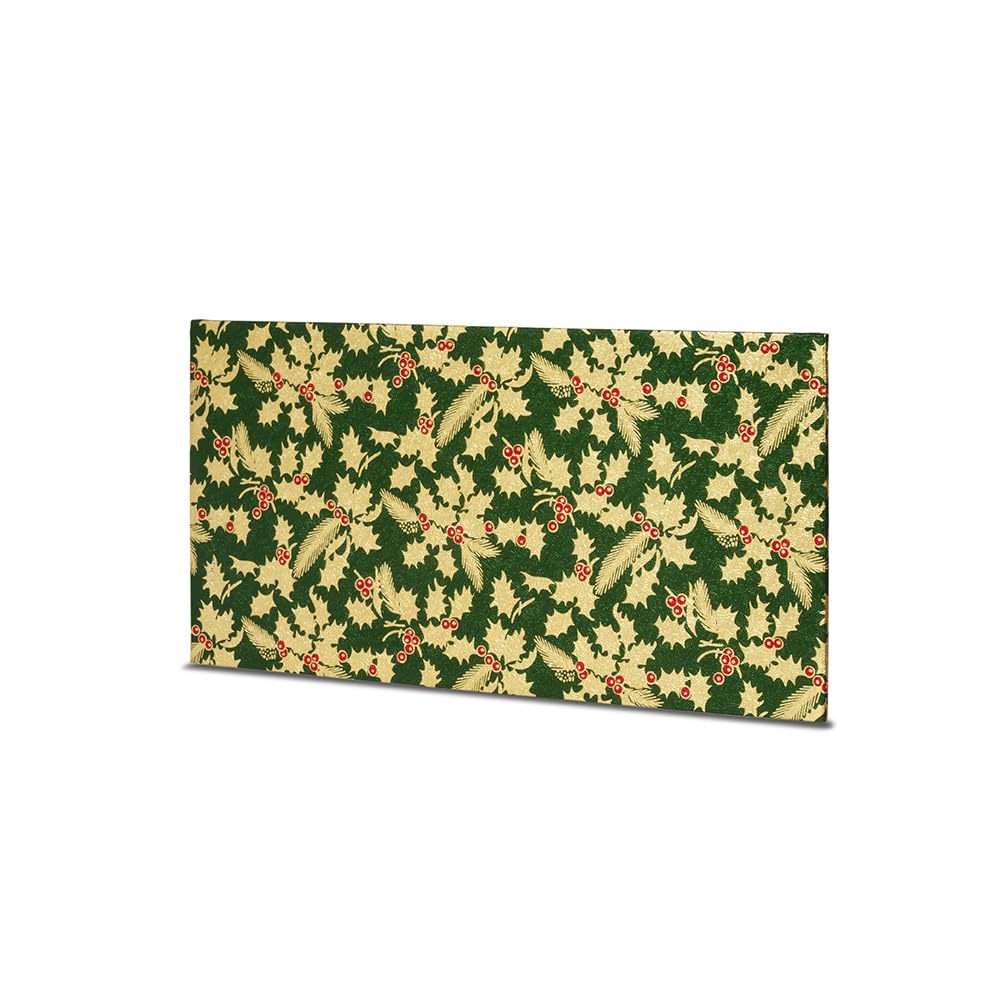 Anniversary House 1pc 10-inch Christmas Rectangle Foil Yule Log/Loaf Cake Board, Green/Gold Holly, Sturdy Fibreboard, Oblong Rectangular Boards, 25 x 12cm