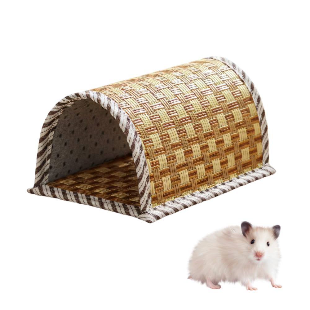 Summer Cool Mat for Hamster, Woven Grass Tunnel Hideaway, Natural Breathable Nest for Small Pets, Anti Scratch Bedding Accessory
