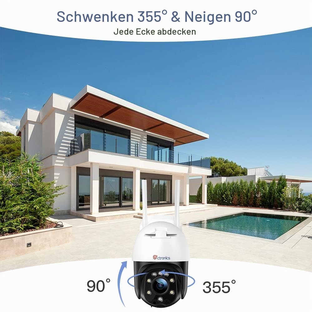 Ctronics PTZ Überwachungskamera Aussen WLAN, Dome IP Kamera Outdoor