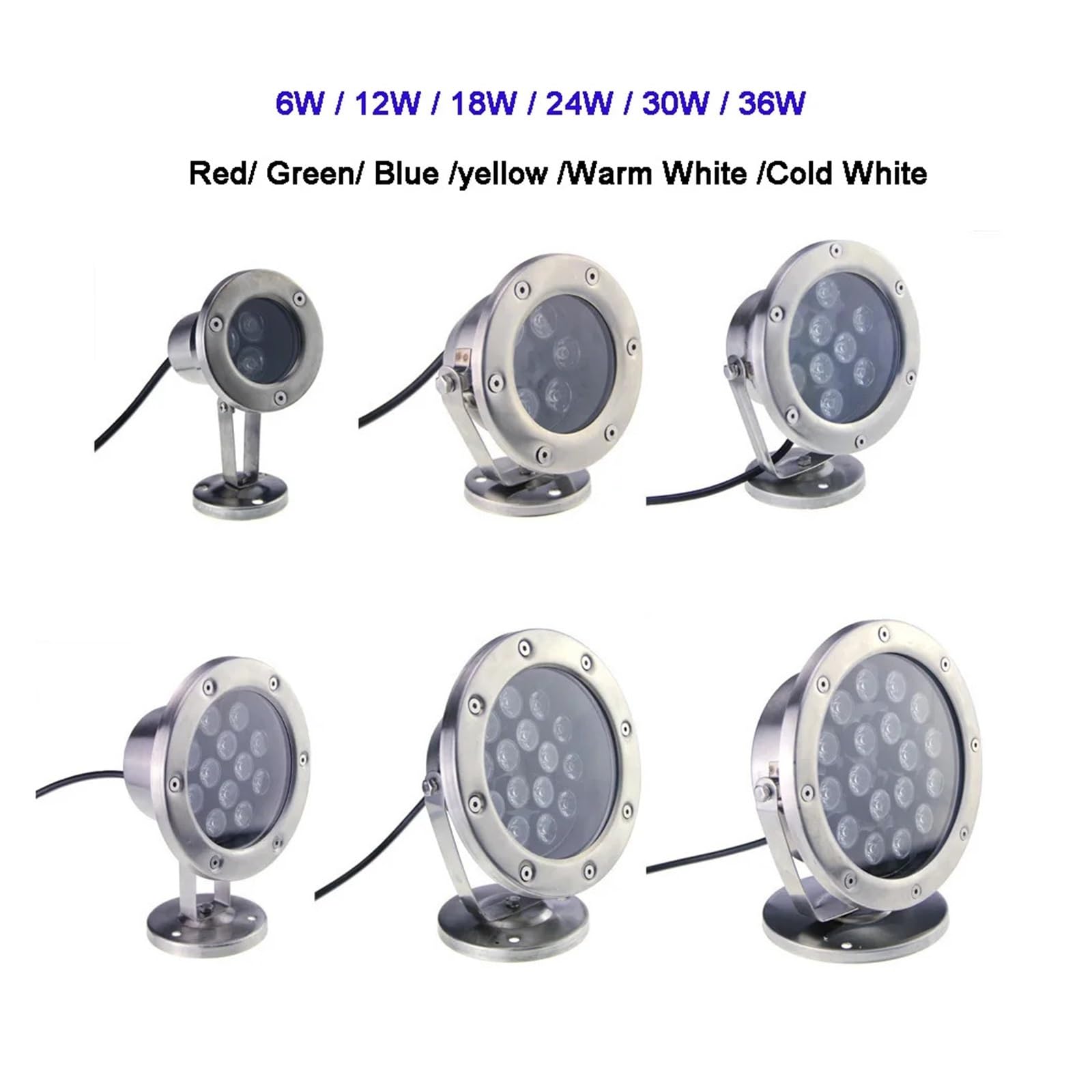6 W/12 W/18 W/24 W/36 W LED Lampa Światła Pochowanego Czerwony Zielony Niebieski IP68 Podwodne Akwarium Basen Światło Punktowe RGB Oświetlenie krajobrazu(Cold White,18W)