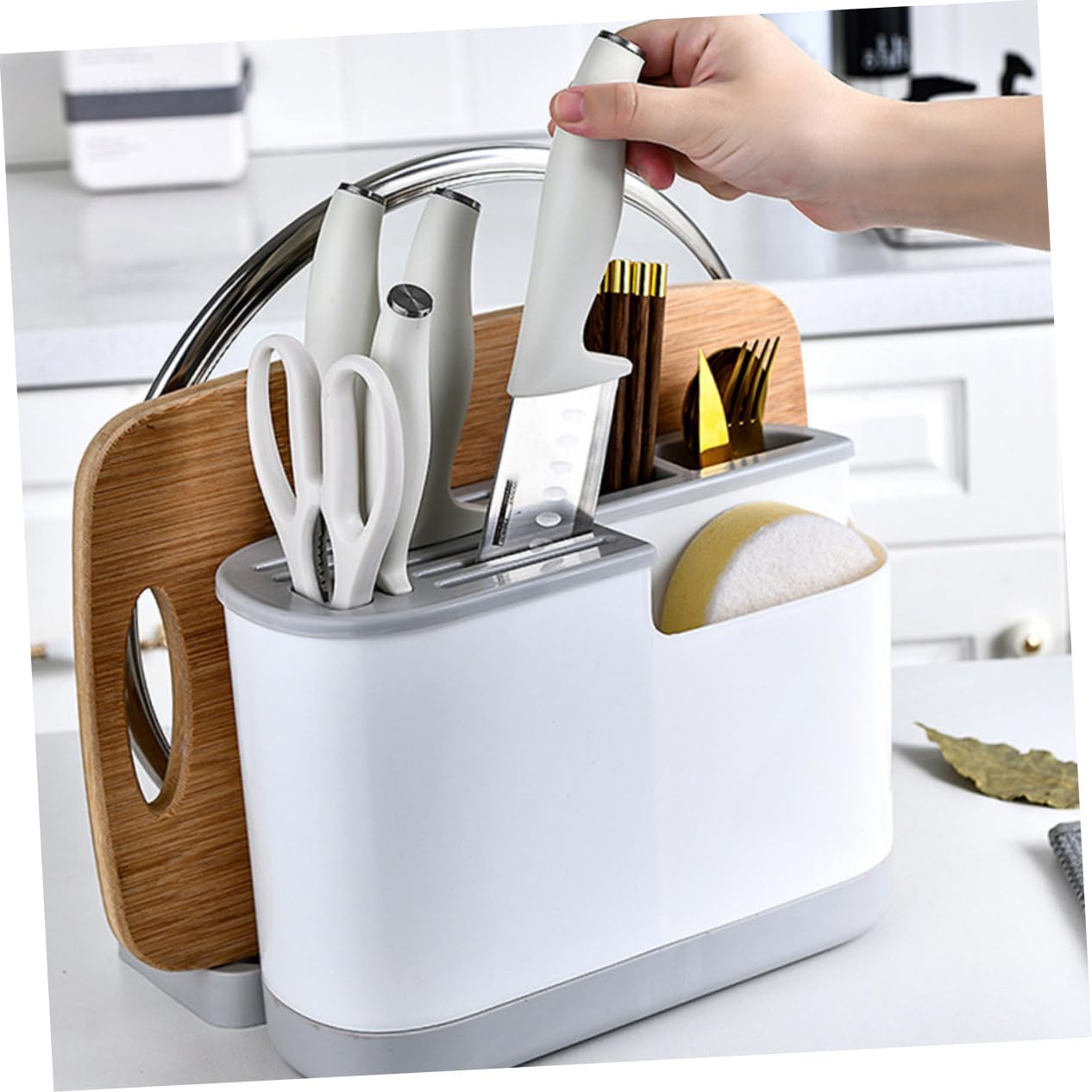 ULTECHNOVO Estante para Guardar Cubiertos de Cocina Multifuncional Pp | Bandeja Extraíble de Ahorro de Agua, Almacenamiento Separado y Limpieza Sencilla