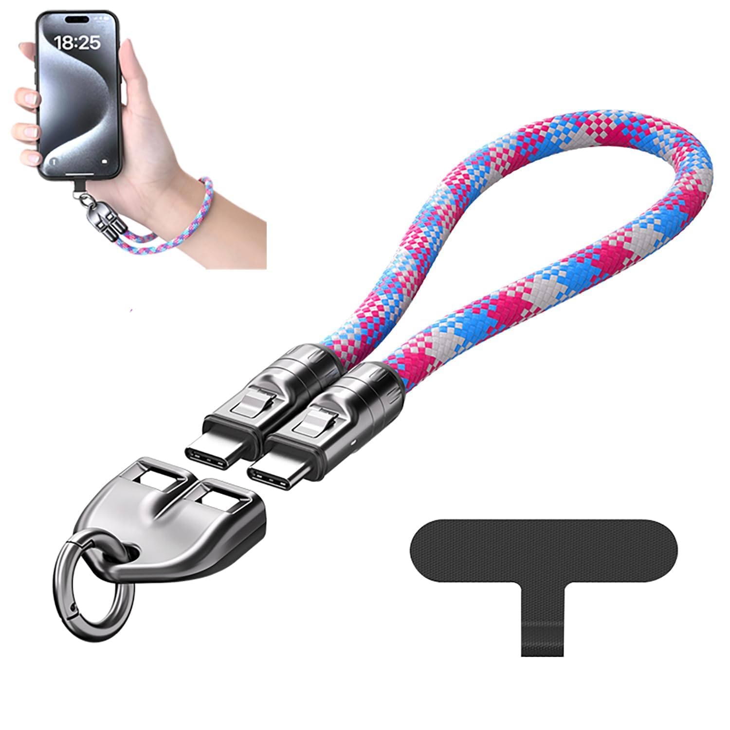 2 IN 1 Cell Phone Lanyard Fast Charging Data Cable,240W Multifuctional Universal Crossbody Cell Phone Strap with USB C to USB C Adapter,480Mbps Data Transfer 5A Braided USB C Cable Cell Phone Lanyard-image-48