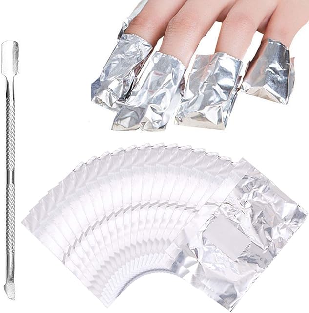 300 Pcs Foil Nails Wraps Remover With Cuticle Pusher,Nail Art Soak Off Foil Nail Wraps With Cotton Pad For Acrylic Gel Nail Polish Removal