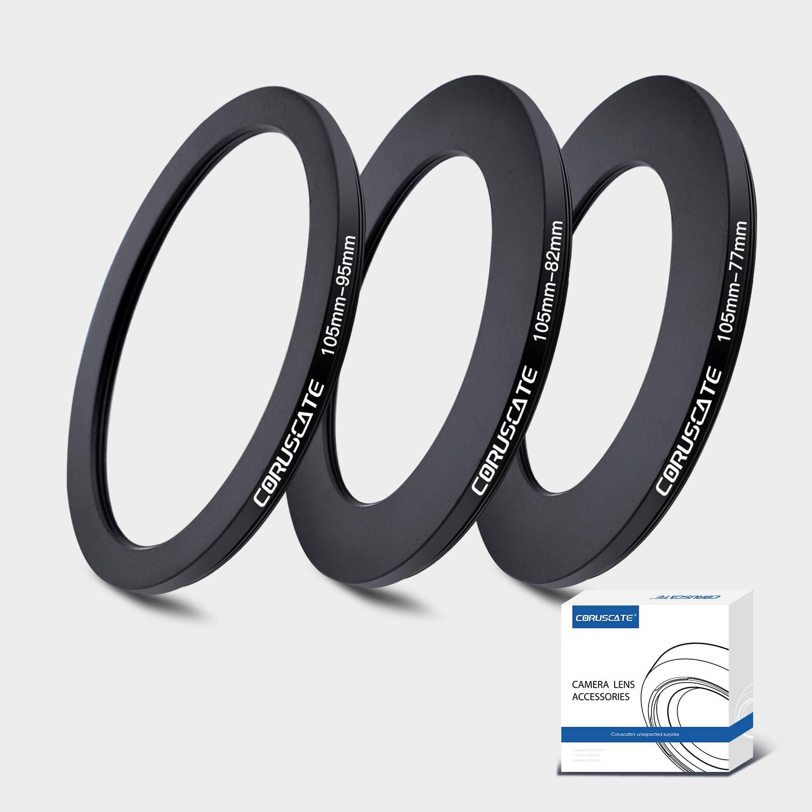 3Pcs 105-82mm/105-77mm/105-95mm Filter Ring Adapter,Metal Step Down Ring for All Brands Camera Accessory(for UV,CPL,ND,Threaded Lens Hood)