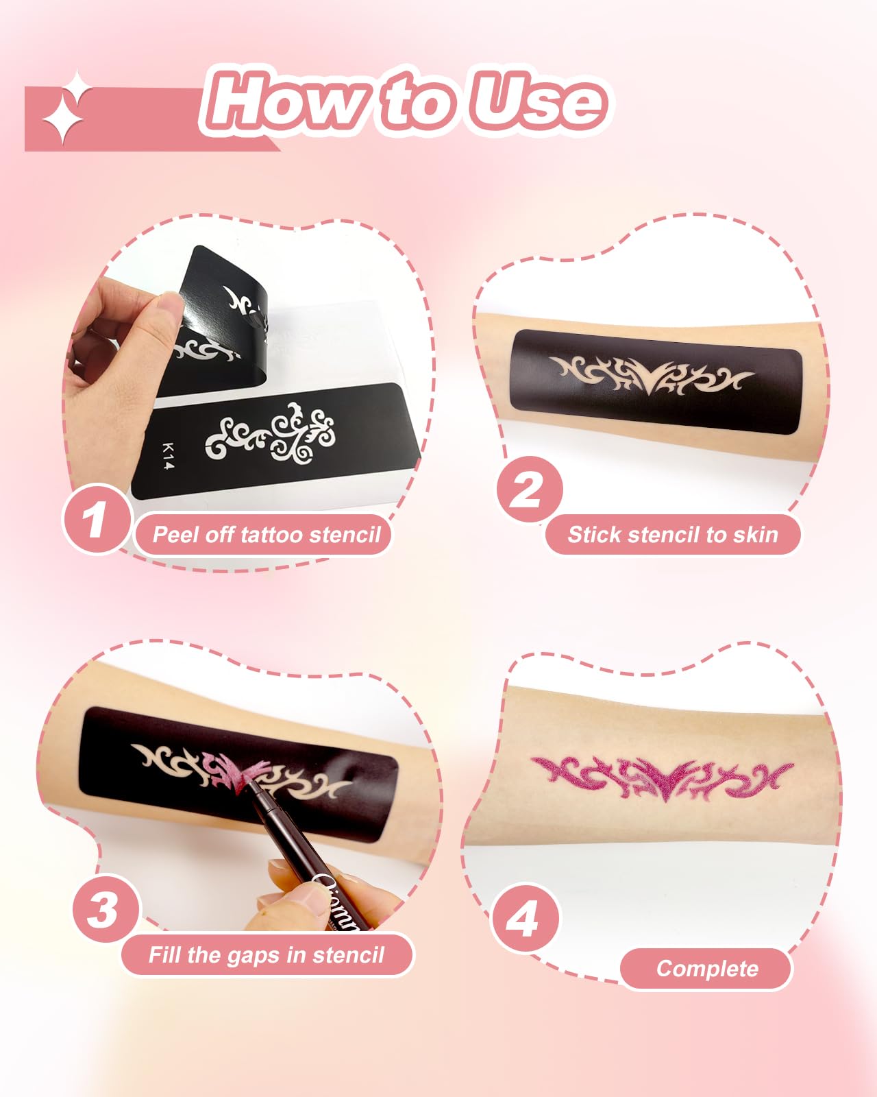 Tatouage Temporaire Stylo, 15PCS Stylos de tatouage Peau Marqueurs de corps double extrémité pour les Adultes Enfants, 62 Maquettes 2 Autocollants pour Carnaval, Halloween, Fête D'anniversaire