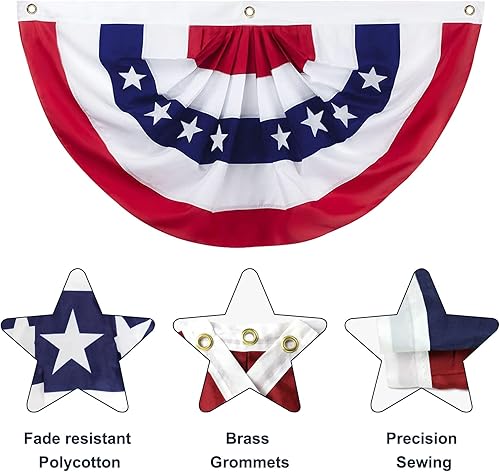 Miniatura 3 de Banderines para exteriores, 3 banderas plisadas americanas de 2 x 4 pies, decoraciones patrióticas del 4 de julio para el Día de los Veteranos