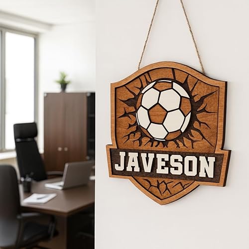 Miniatura 8 de Letrero personalizado con nombre de fútbol  Placa de madera en capas 3D personalizada, decoración de pared de abedul de 5 capas, decoración de sala