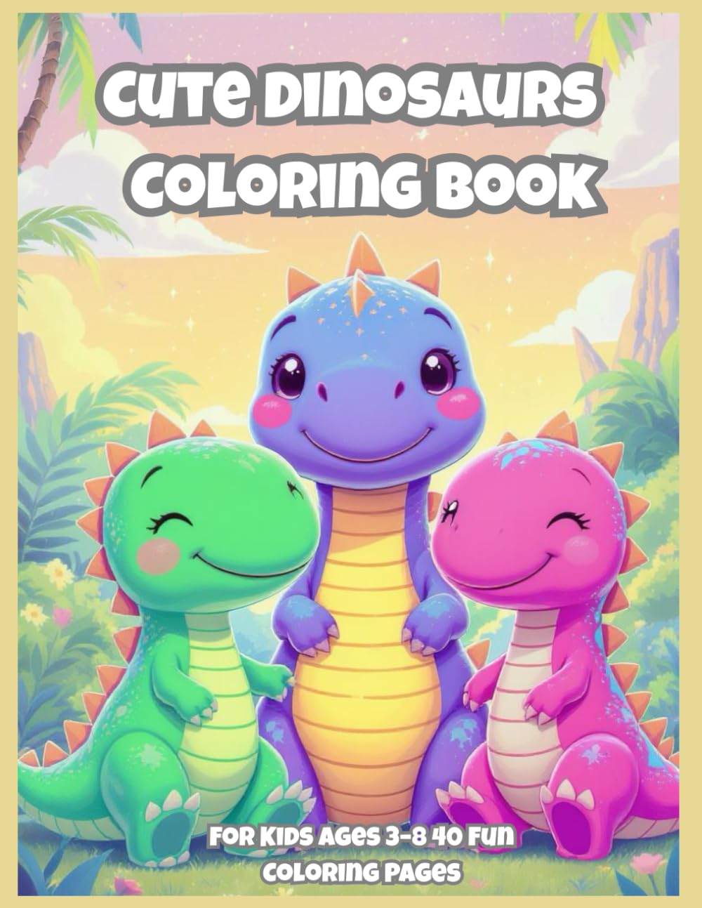 Cute Dinosaurs Coloring Book for Kids Ages 3–8: 40 Fun and Adorable Coloring Pages