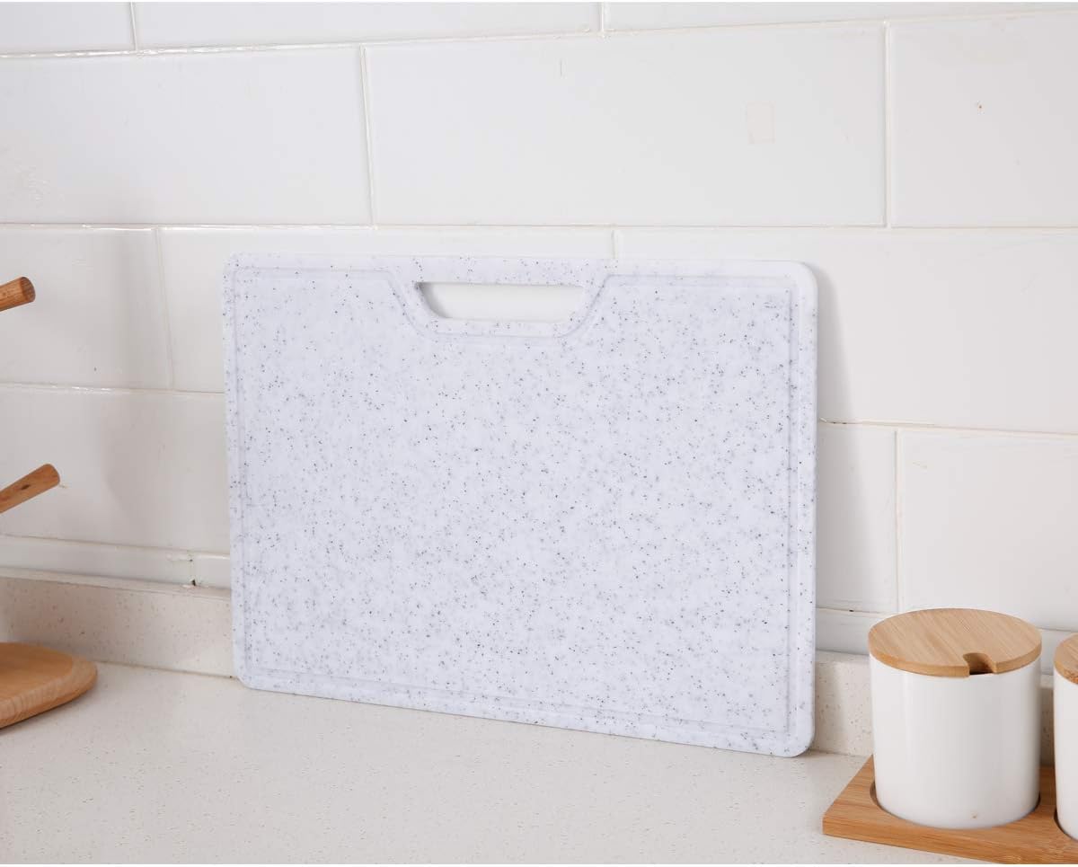 Bеѕt Cуbеr Dеаlѕ 🔥 Plastic Cutting Board Set for Kitchen (2-Piece), Dishwasher Safe, Juice Grooves, Marble Appearance, Large Thick Boards, Food Safe Material, Non-Porous, BPA Free, Easy Grip Handle (Set, White)