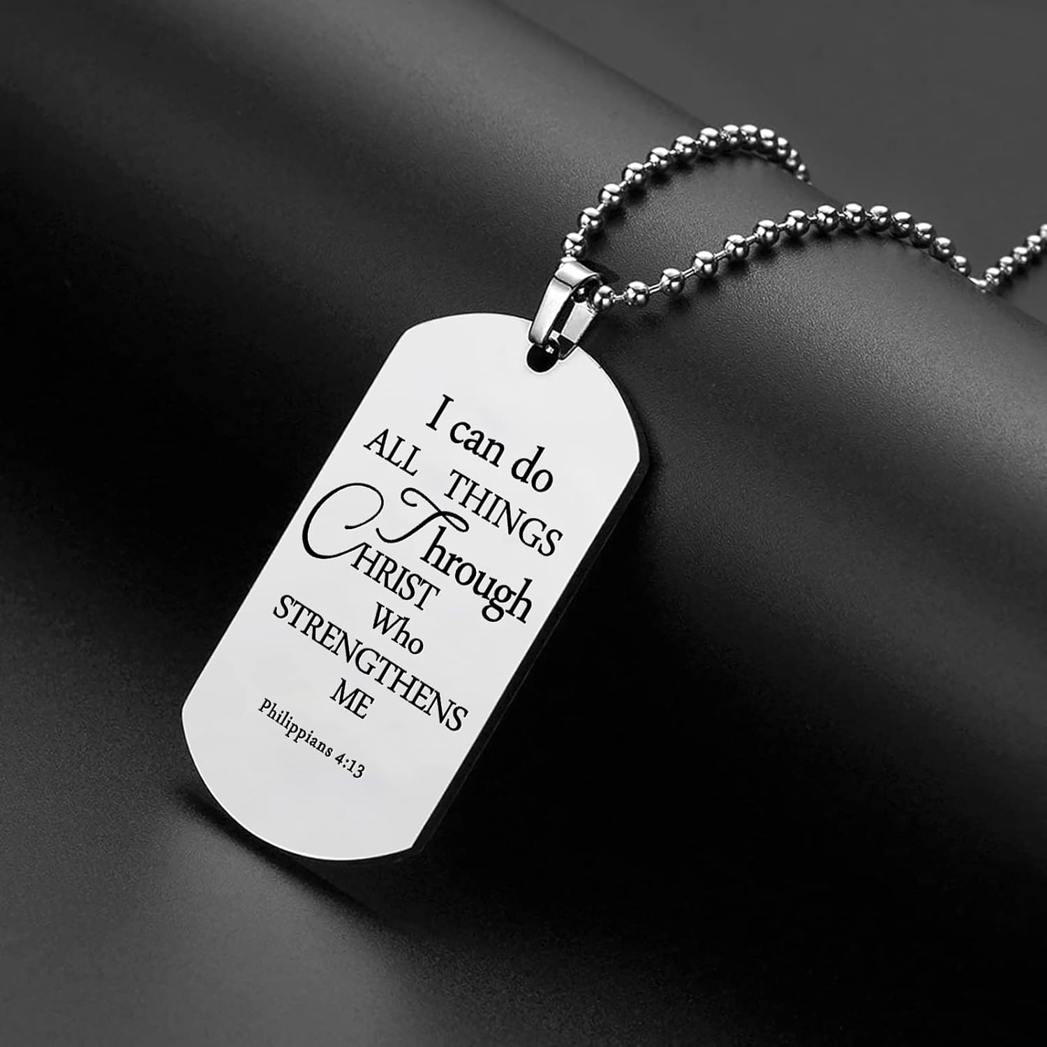 Christian dog tag pendant necklace with bible verse from phil 4:13 "i can do all things through christ" prayer charms necklace faith religious jewelry for men teens,christmas birthday baptism Gifts. - Image 2
