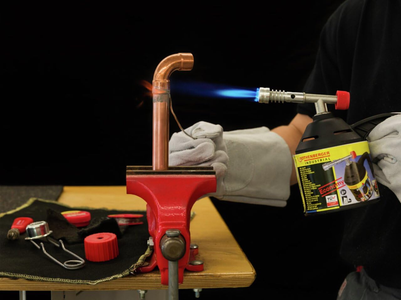 ROTHENBERGER Industrial Lötlampen Set inklusive 5x C200 Supergas Stechkartusche | Lötbrenner | Bunsenbrenner | Gasbrenner 1000000985