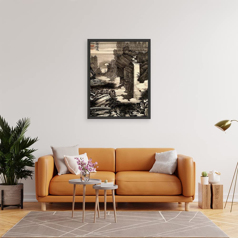 VERRE ART Printed Framed Canvas Painting for Home Decor Office Wall Studio Wall Living Room Decoration (22x34inch Black Floater) - Vintage Japan Shohaku Soga Painting