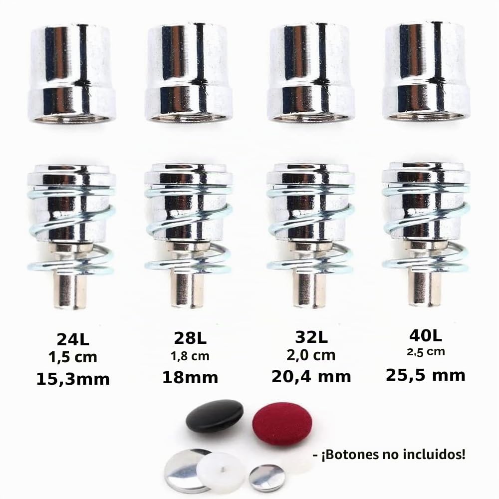 Juego de moldes de botones hechos a mano cubiertos con tela para máquina de prensado a mano (1,5 cm, 1,8 cm, 2,3 cm, 2,5 cm)