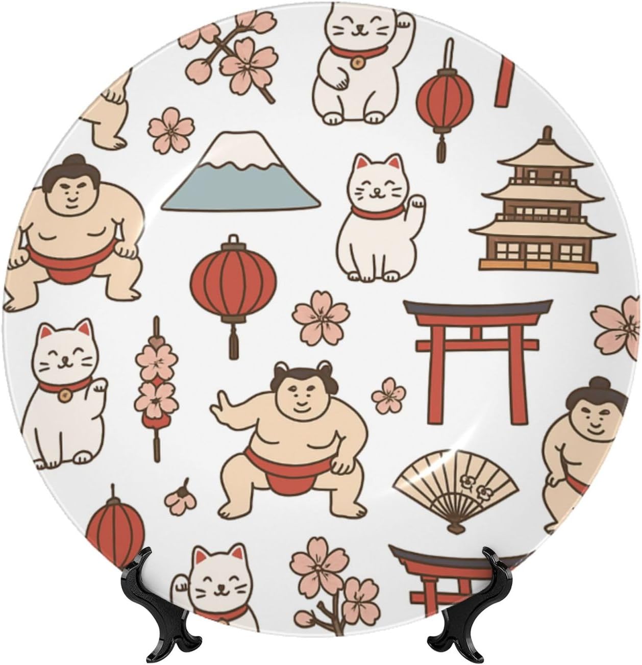 Kawaii Japan Culture 10 Inch Decorative Plate With Stand, Elegant Display Wall Plate For Home Decor