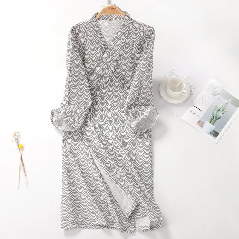 Image of SIQITECHNO Men Kimono Robe Cotton Yukata Spa Sauna Bathrobe Sleepwear Japanese Kimono for Women Loungewear Nightgown Dressing