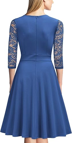 Miniatura 2 de Miusol Vestido de cóctel de manga 23 con cuello cuadrado y encaje floral para mujer