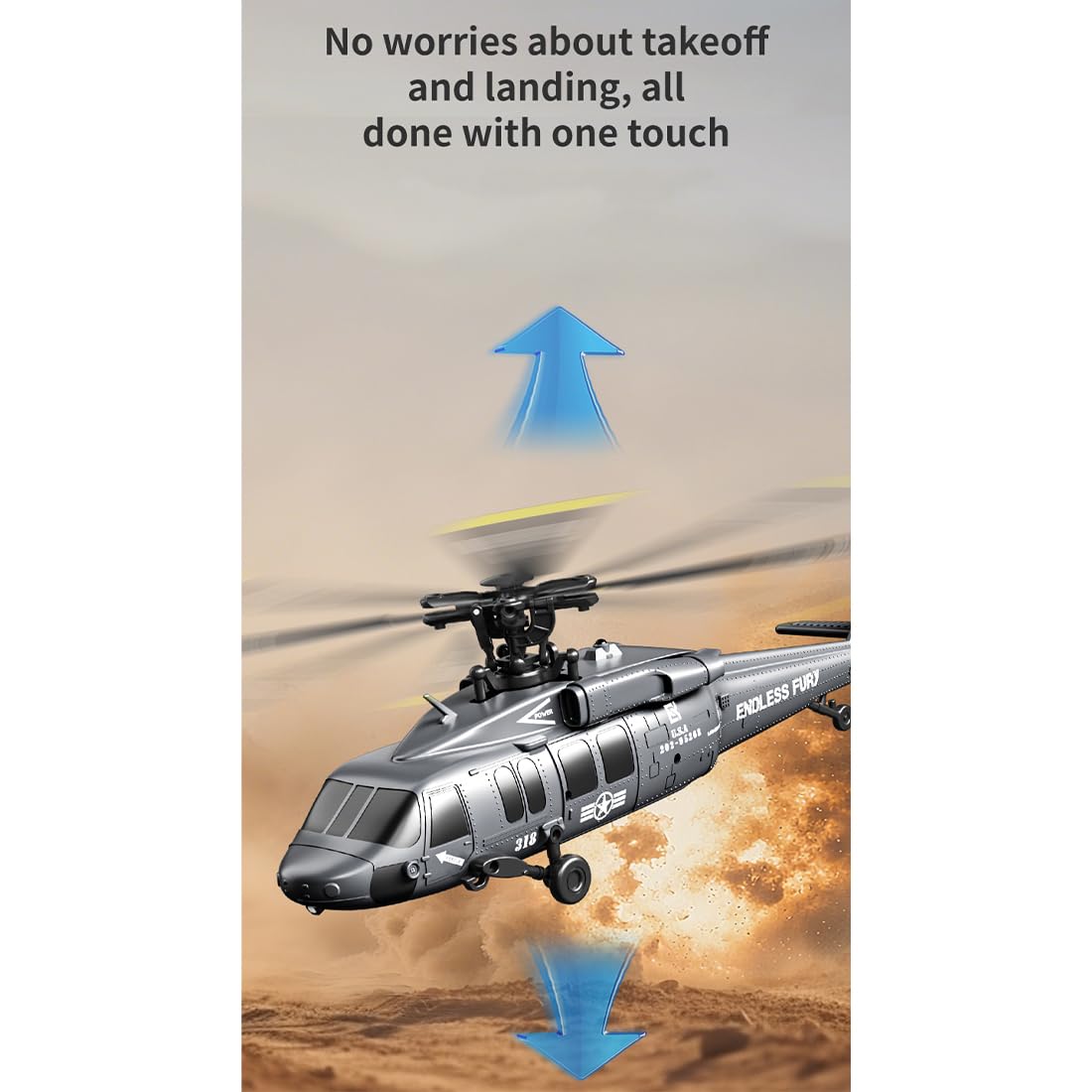 UH-60 Elicottero telecomandato per adulti, 2.4G 5CH Flybarless RC elicottero con volo invertito con una chiave, mantenimento dell'altitudine barometrica e posizionamento del flusso ottico, regali per