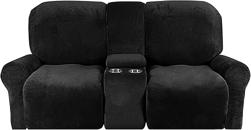Vista 20 de cjc Funda reclinable con funda de consola central, 8 piezas de terciopelo elástico para sofá reclinable seccional con portavasos, funda reclinable