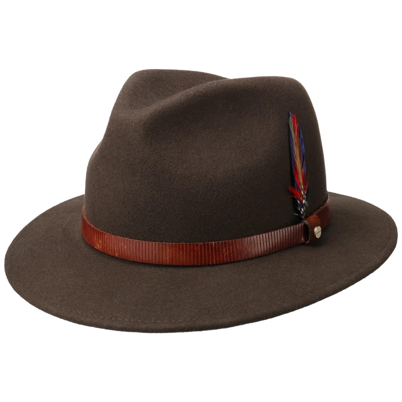 Stetson Manton Traveller Wool Felt Fedora Outdoor Packable Leather Band Feather Water-Repellent Men Summer Winter Brown
