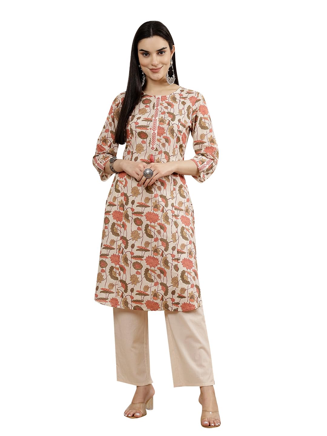 Floral Printed Cotton Kurta with Palazzo Set for Women-image-19