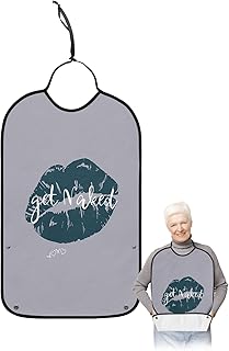 QueenKer Funny Adult Bibs for Eating, Retro Gray Lips Graffiti Waterproof Clothing Protector Washable Adult Bib with Crumb Catcher for Men Women Elderl and Seniors