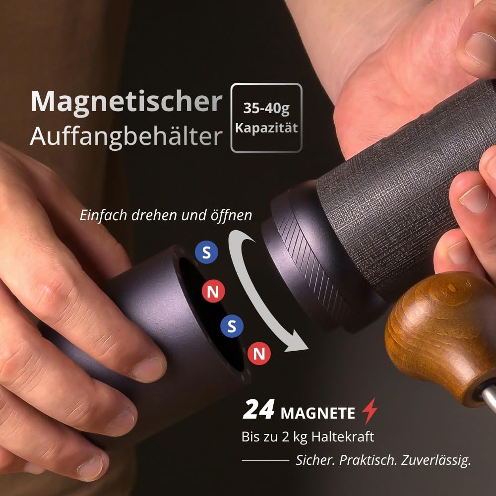 1Zpresso J-Ultra Manuelle Kaffeemühle Eisen Grau, Konisches Mahlwerk, Klappgriff, Magnetischer Auffangbehälter 40g, Numerisch Einstellbare Feinheit, Schnellere Mahlgeschwindigkeit ideal für Espresso