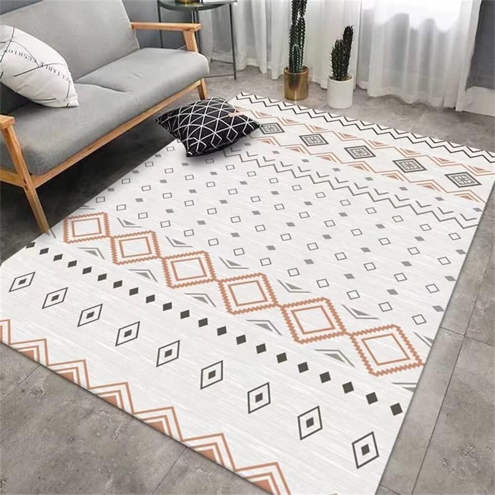 Tapis gris 60x110cm salon et chambre enfant à motif géométrique