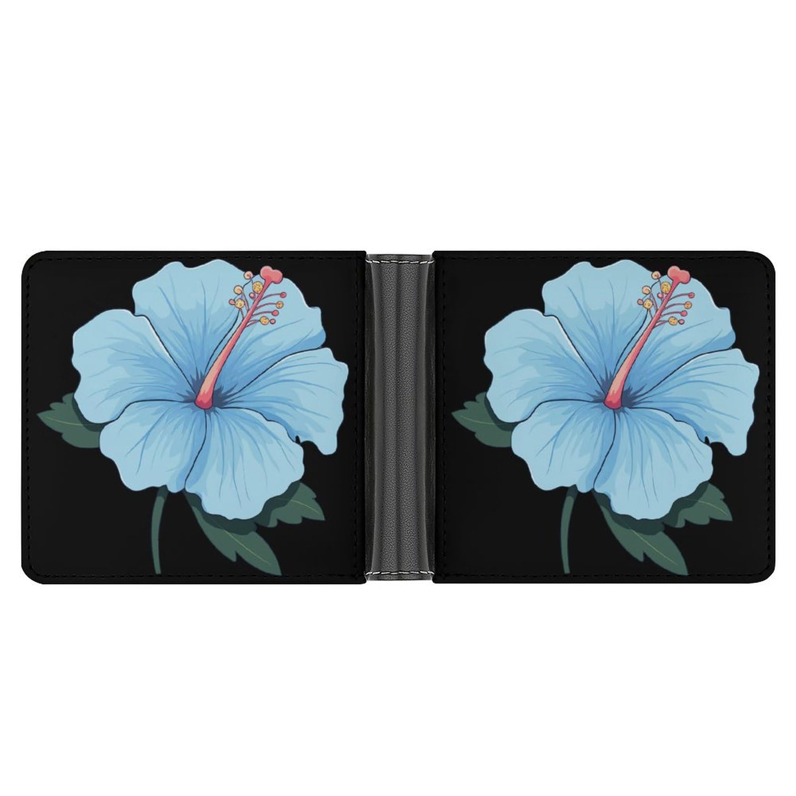 Blue Hibiscus Bifold Wallet PU Leather Coin Purse Lightweight Credit Card Holder Wallet Money Clip
