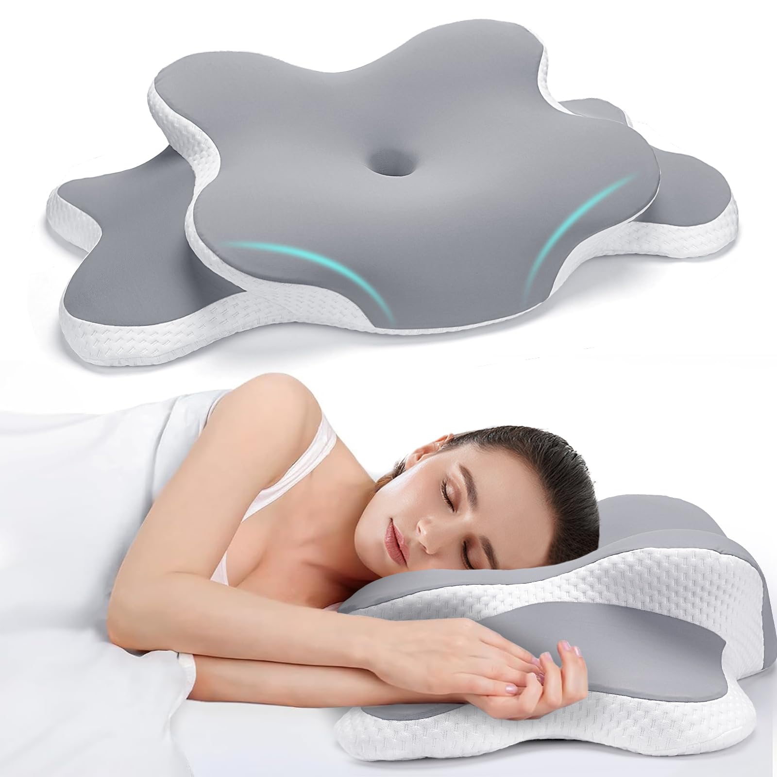 Goxifaca Grey Memory Foam Pillow, Cervical Pillow For Neck And Shoulder, Orthopedic Pillow, Ergonomic Neck Support Pillow For Side Back Stomach Sleepers With Removable Pillowcase, 13Cm