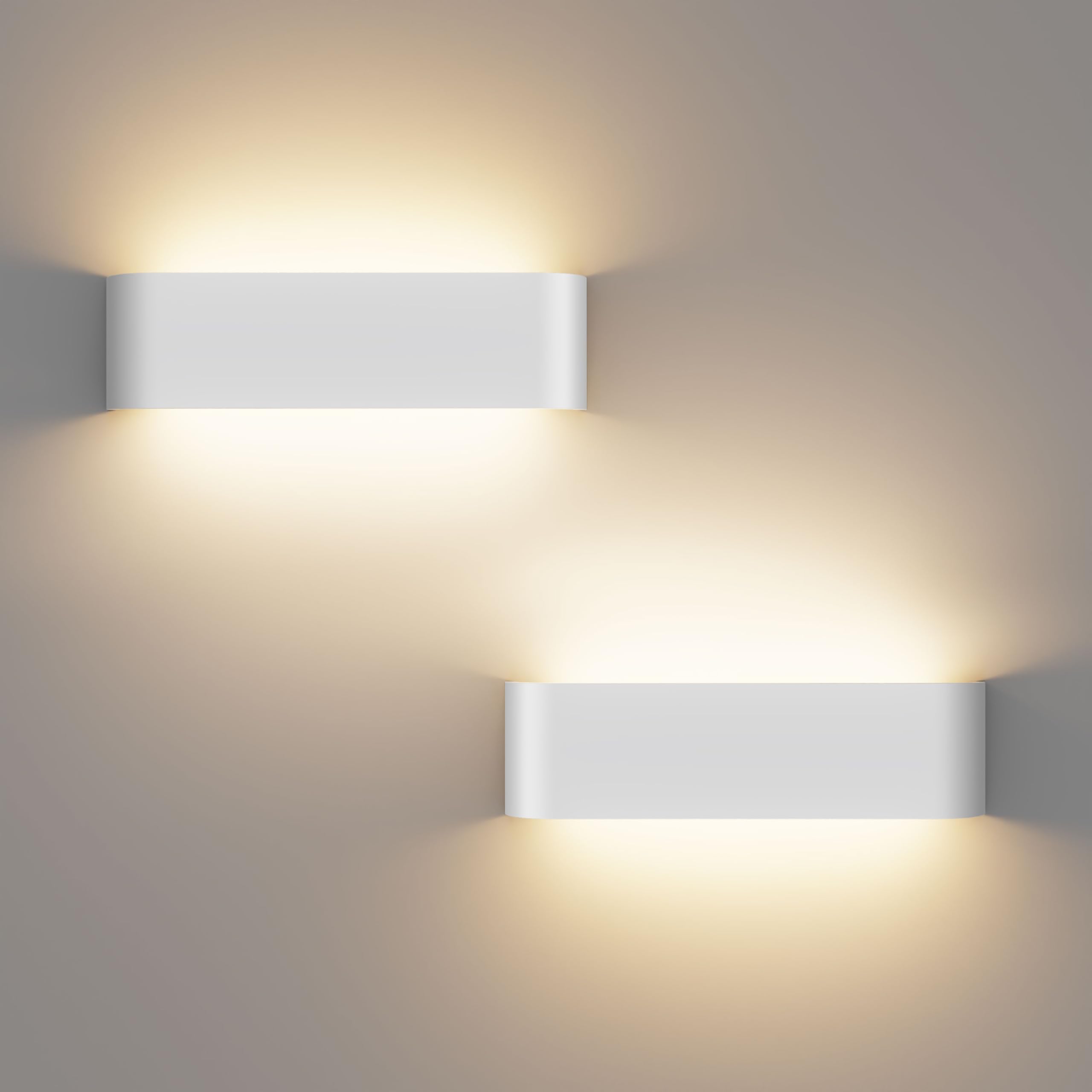OOWOLF LED Wandleuchten für den Innenbereich - 16W 29.5cm 3000K/4500K/6000K einstellbare Farbtemperatur-Wandleuchten für Schlafzimmer, Wohnzimmer, Küche, Esszimmer (Weiß, 2er-Packung)