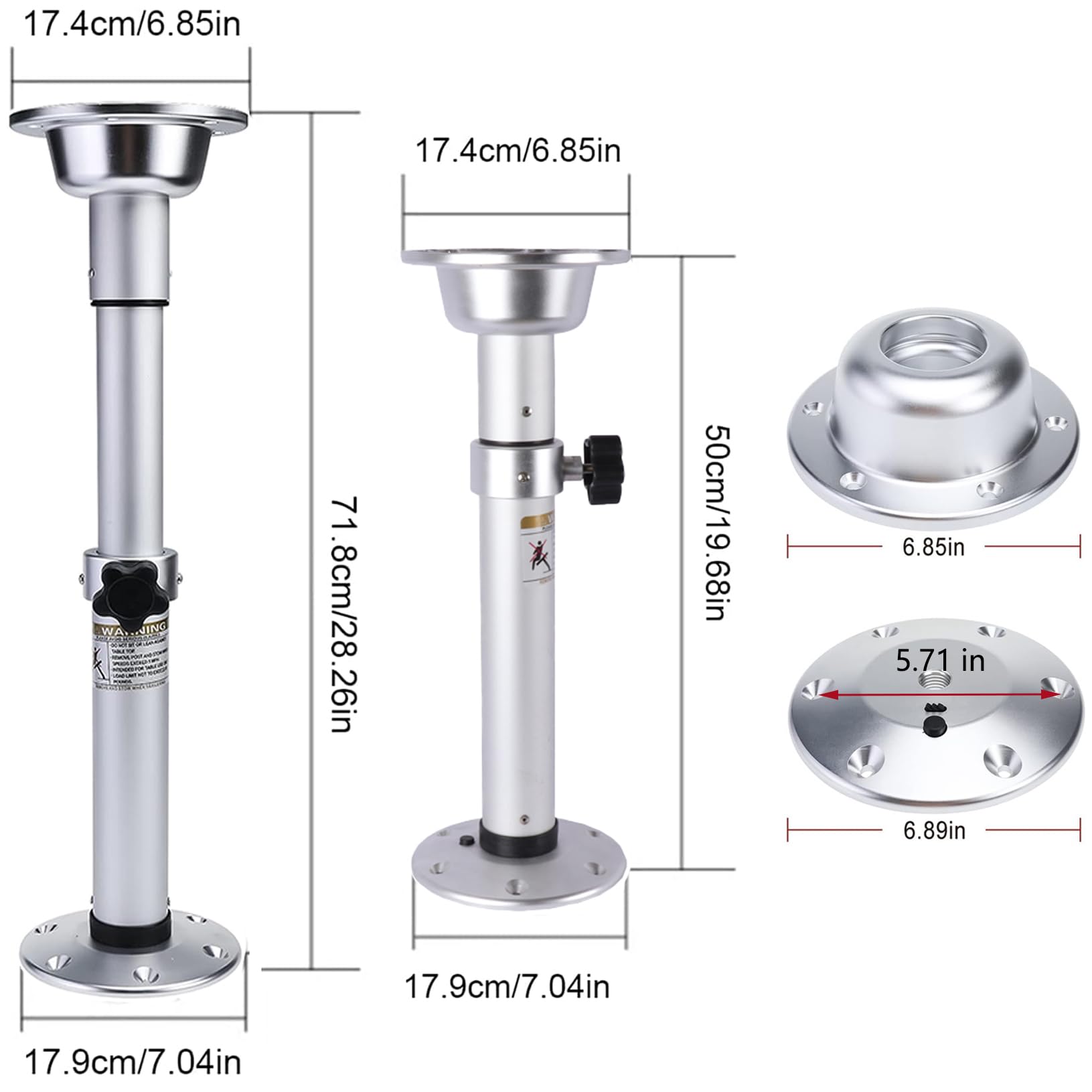 Piedistallo per tavolo da barca, regolabile, in lega di alluminio, staccabili, per camper, barche, yacht, roulotte, camper, 40-71 cm, altezza regolabile