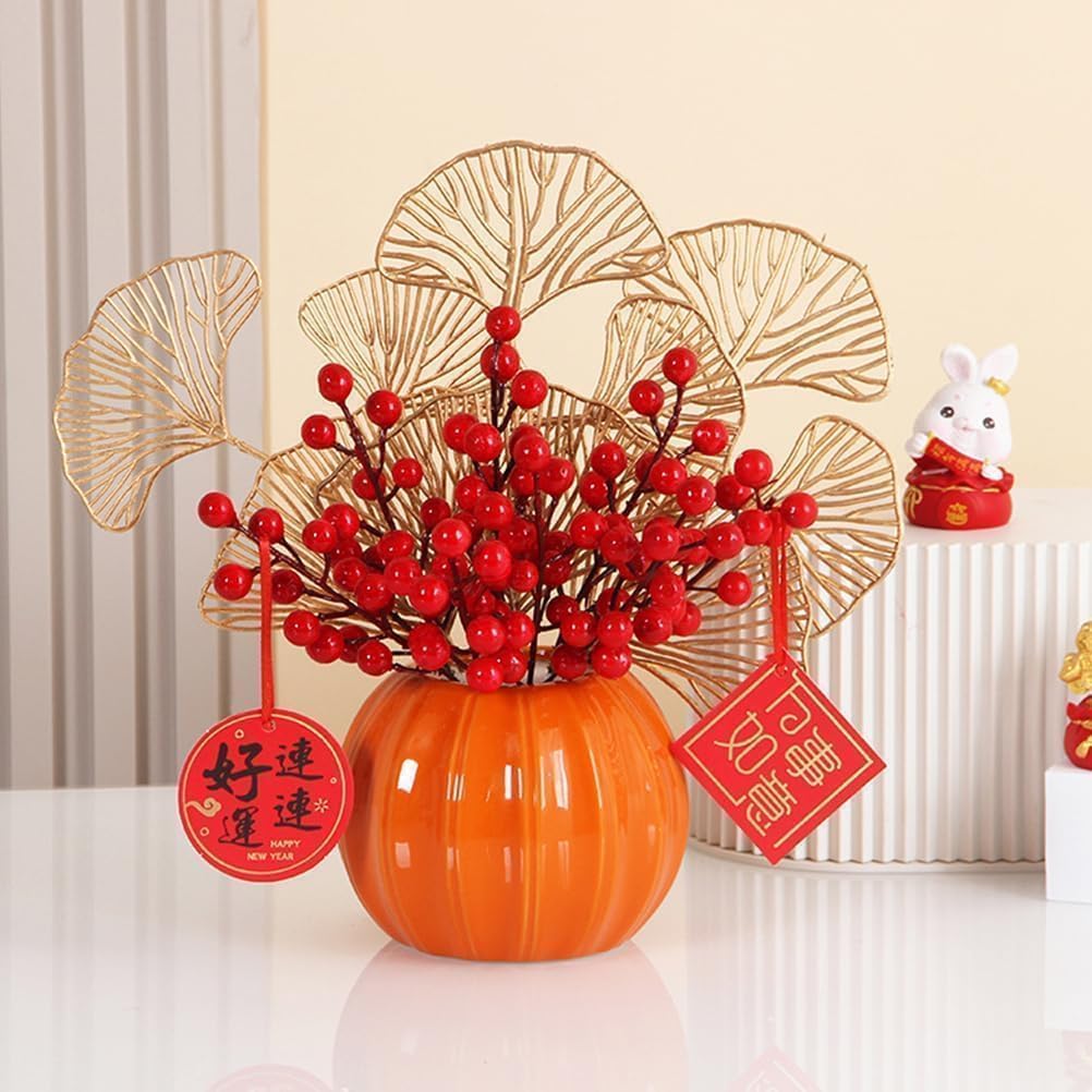 LOGOFUN Pumpkin Vase Ceramic Pumpkin Planter Pumpkins Shaped Dried Flower Vases for Thanksgiving Fall Autumn Harvest Decor - Orange 14.00X14.00X11.50cm/5.50X5.50X4.52in