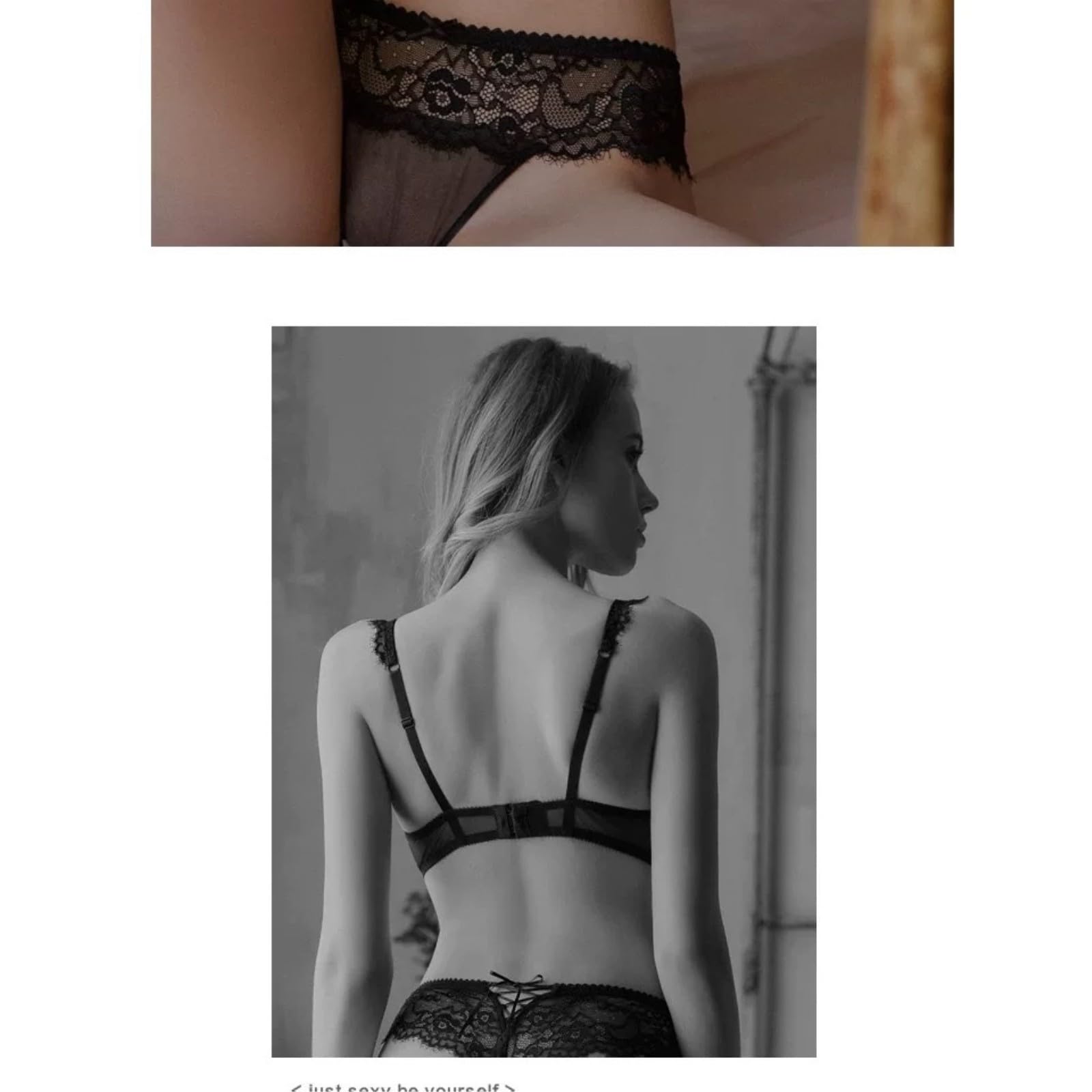 ANTTK - Conjunto de bralette de encaje para mujer, brasier de malla transparente con aros, brasier push up de copa 3/4 para figura completa (blanco, negro, rosa)