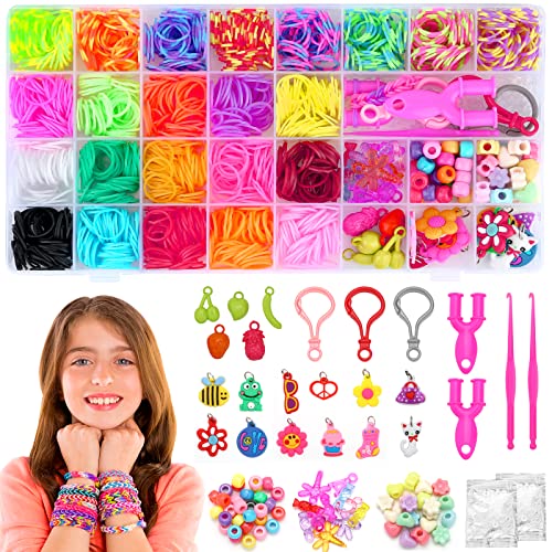 Rubber Band Bracelet Kit, Colorful Rubber Bracelet Making Kit with Bands Refill Loom Craft DIY Set Accessories for Kids, Girls Friendship Family Rubberband Bracelets Necklaces Birthday Gift Kits