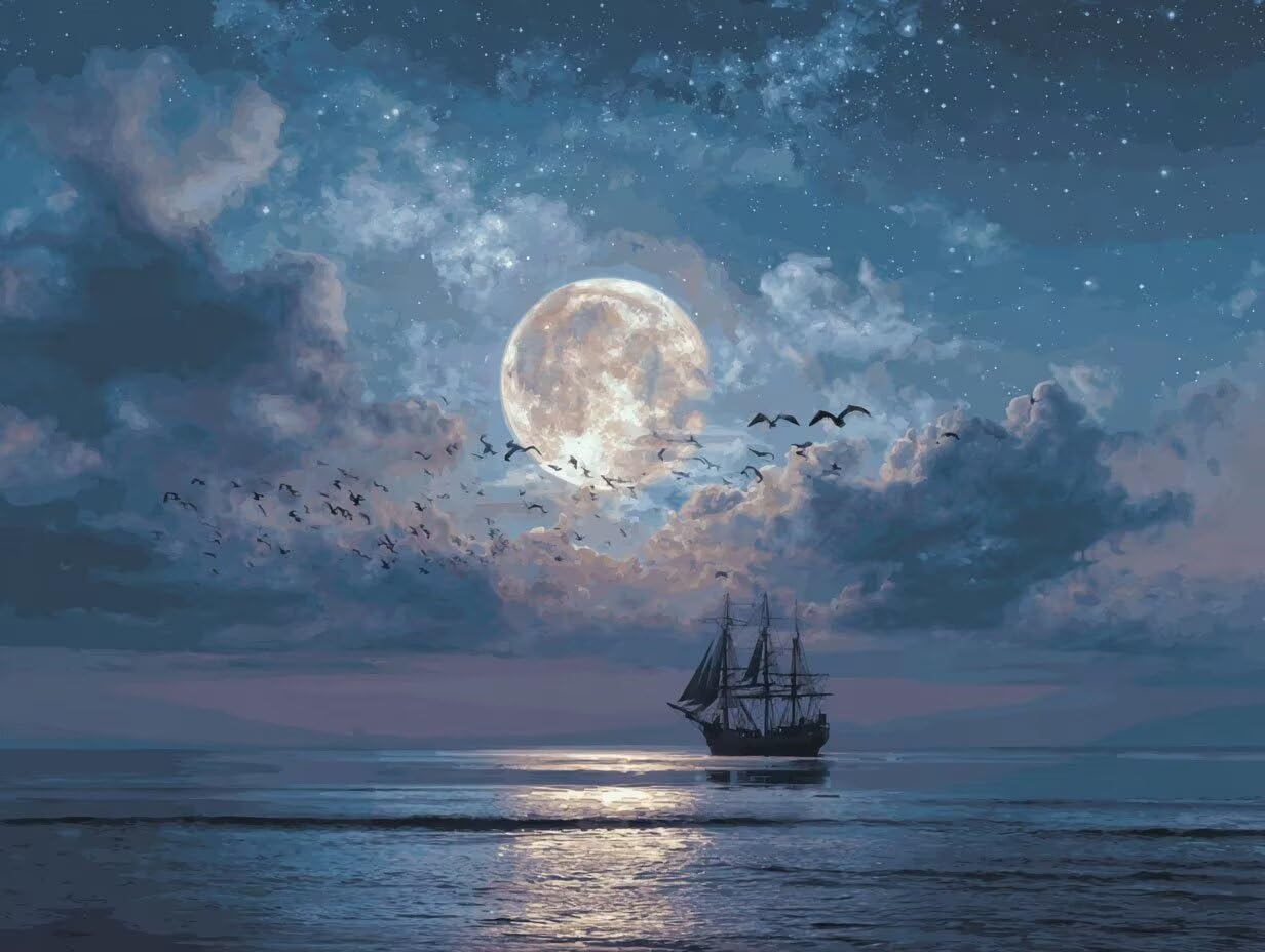 Malen Nach Zahlen Erwachsene DIY Komplettset - Hochwertige Acrylfarben & Leinwand - Entspannendes Kunsthandwerk für Anfänger & Fortgeschrittene - Ideales Home Deko - das Sky Ship Motiv (80x100cm) C849