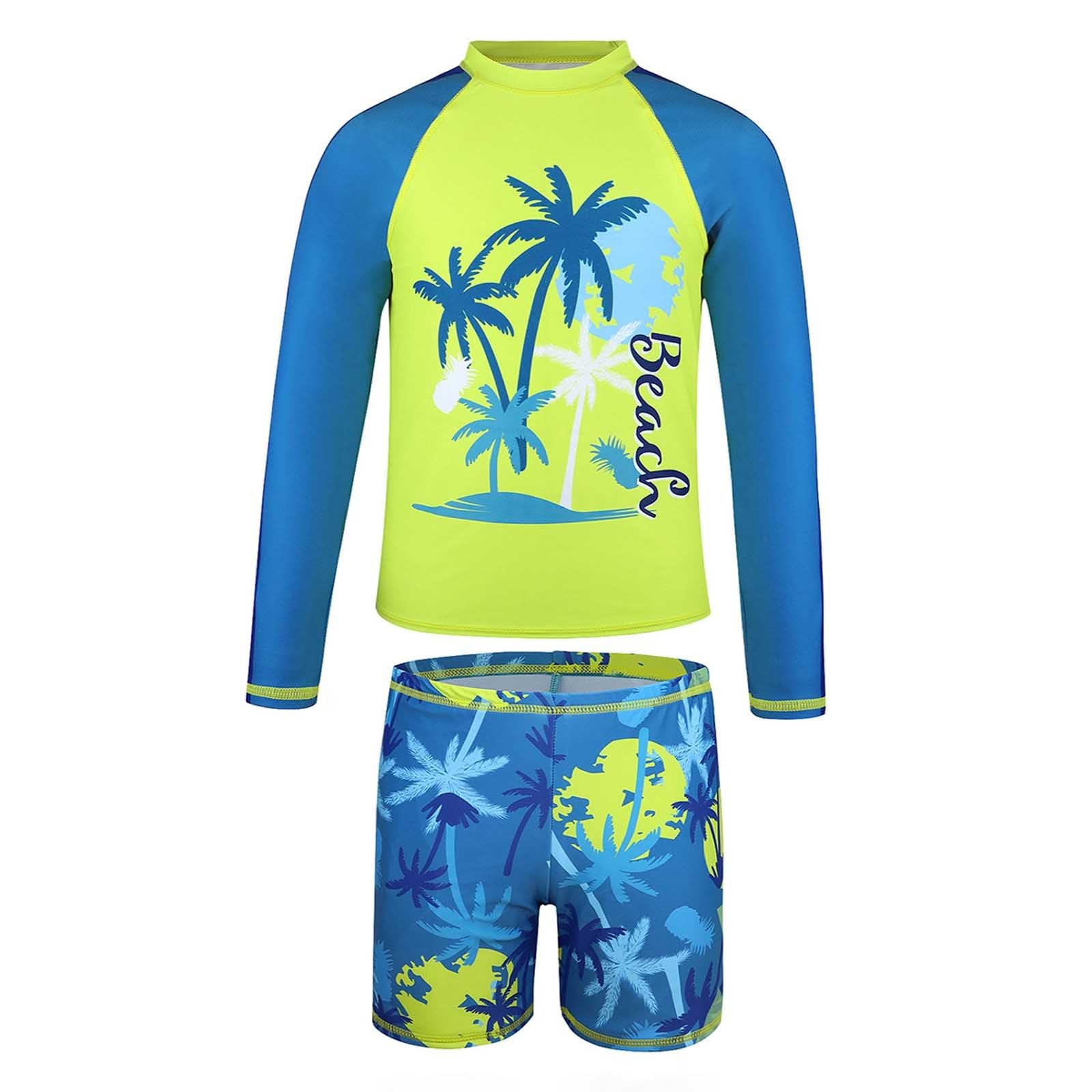 Générique Maillot de Bain garçon Deux pièces Solaire UPF 50+ Manches Longues imprimé Arbre Natation Surf Printemps été