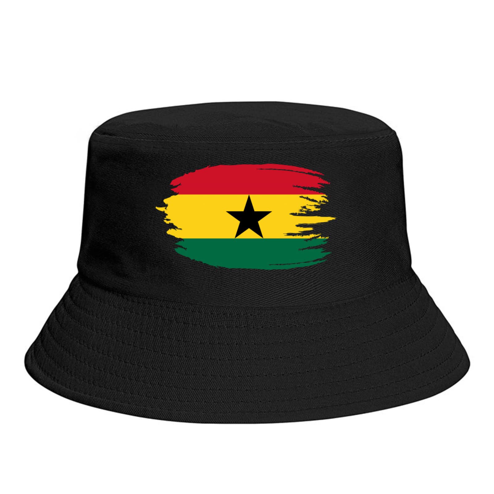 PELNYC Ghana Nation Flag Bucket Hat Fishing Fisherman Hats Casual Packable Travel Beach Cap Black