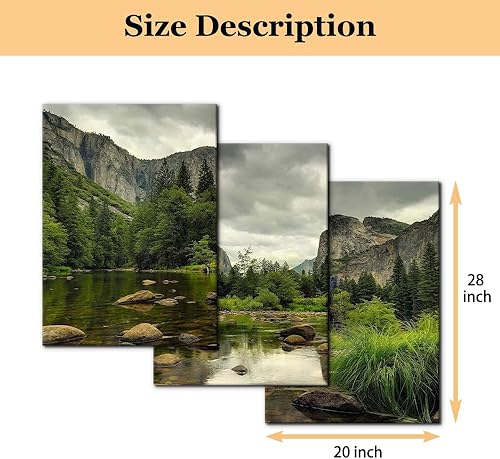 Vista 92 de 3 piezas de pintura verde para pared, parque nacional de Yosemite, agua clara, lago, montañas, árboles, rocas, impresiones sobre lienzo, decoración